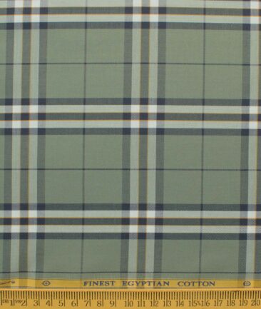Soktas Men's Giza Cotton Checks 2.25 Meter Unstitched Shirting Fabric (Sage Green)