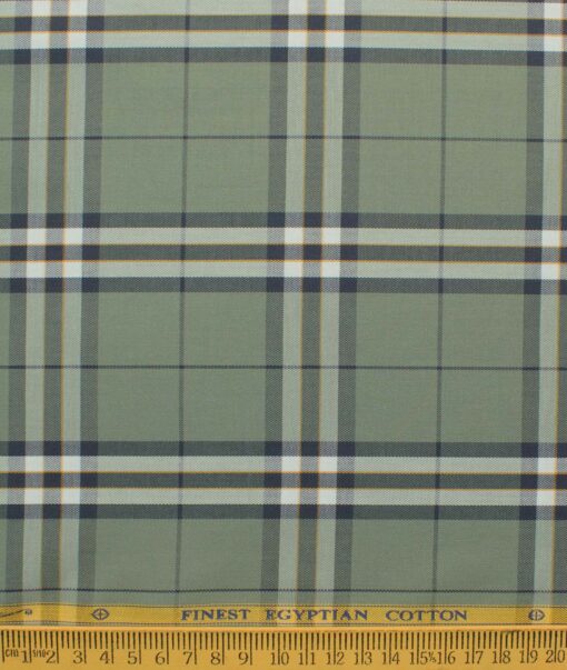 Soktas Men's Giza Cotton Checks 2.25 Meter Unstitched Shirting Fabric (Sage Green)