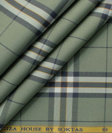 Soktas Men's Giza Cotton Checks 2.25 Meter Unstitched Shirting Fabric (Sage Green)