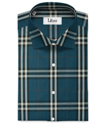 Soktas Men's Giza Cotton Checks 2.25 Meter Unstitched Shirting Fabric (Nile Blue)