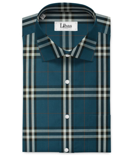 Soktas Men's Giza Cotton Checks 2.25 Meter Unstitched Shirting Fabric (Nile Blue)