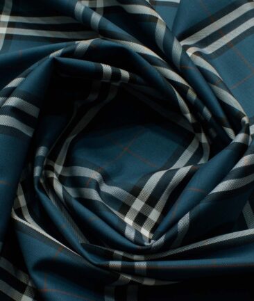 Soktas Men's Giza Cotton Checks 2.25 Meter Unstitched Shirting Fabric (Nile Blue)