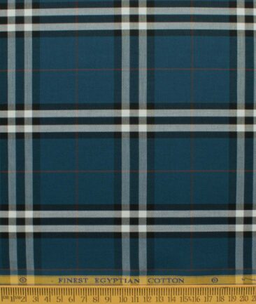 Soktas Men's Giza Cotton Checks 2.25 Meter Unstitched Shirting Fabric (Nile Blue)