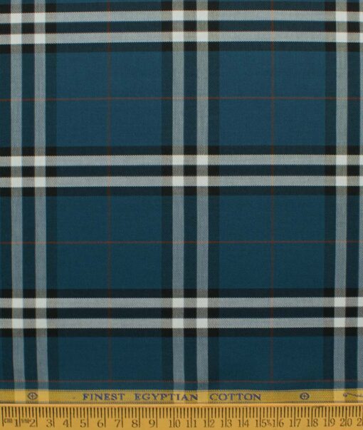 Soktas Men's Giza Cotton Checks 2.25 Meter Unstitched Shirting Fabric (Nile Blue)