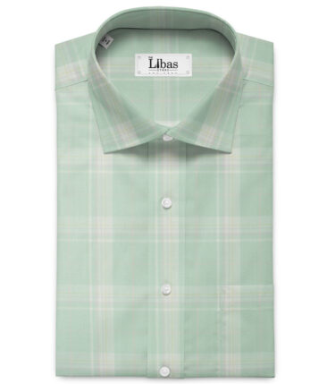 Soktas Men's Giza Cotton Checks 2.25 Meter Unstitched Shirting Fabric (Pistachious Green)