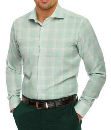 Soktas Men's Giza Cotton Checks 2.25 Meter Unstitched Shirting Fabric (Pistachious Green)