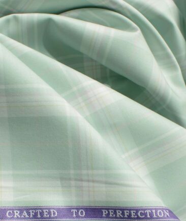 Soktas Men's Giza Cotton Checks 2.25 Meter Unstitched Shirting Fabric (Pistachious Green)