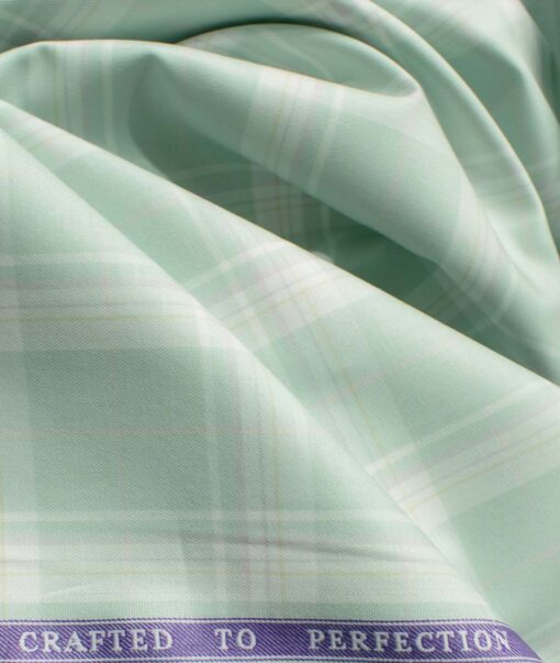 Soktas Men's Giza Cotton Checks 2.25 Meter Unstitched Shirting Fabric (Pistachious Green)
