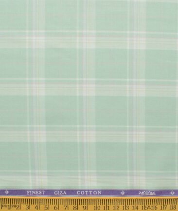 Soktas Men's Giza Cotton Checks 2.25 Meter Unstitched Shirting Fabric (Pistachious Green)