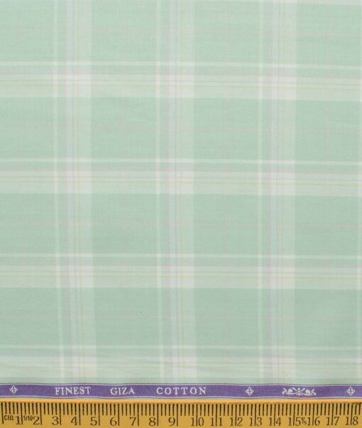 Soktas Men's Giza Cotton Checks 2.25 Meter Unstitched Shirting Fabric (Pistachious Green)