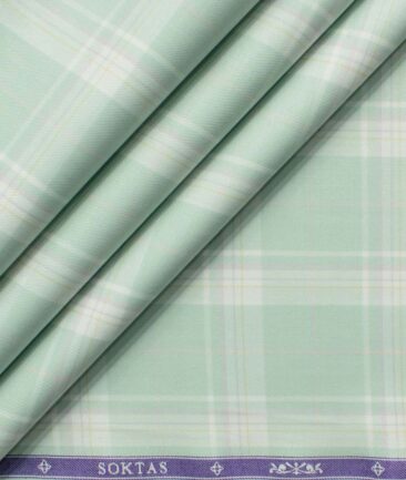 Soktas Men's Giza Cotton Checks 2.25 Meter Unstitched Shirting Fabric (Pistachious Green)