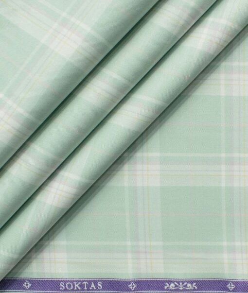 Soktas Men's Giza Cotton Checks 2.25 Meter Unstitched Shirting Fabric (Pistachious Green)