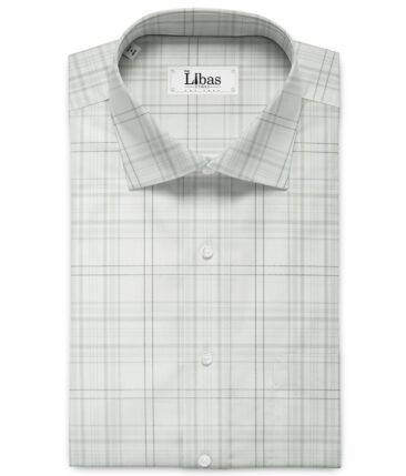 Soktas Men's Giza Cotton Checks 2.25 Meter Unstitched Shirting Fabric (White & Grey)