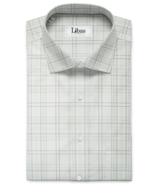 Soktas Men's Giza Cotton Checks 2.25 Meter Unstitched Shirting Fabric (White & Grey)