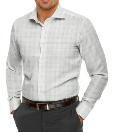 Soktas Men's Giza Cotton Checks 2.25 Meter Unstitched Shirting Fabric (White & Grey)