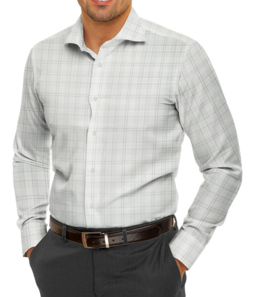 Soktas Men's Giza Cotton Checks 2.25 Meter Unstitched Shirting Fabric (White & Grey)