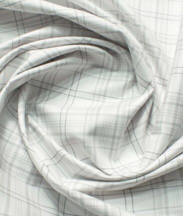 Soktas Men's Giza Cotton Checks 2.25 Meter Unstitched Shirting Fabric (White & Grey)