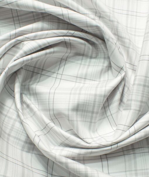 Soktas Men's Giza Cotton Checks 2.25 Meter Unstitched Shirting Fabric (White & Grey)