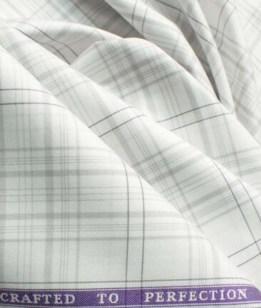 Soktas Men's Giza Cotton Checks 2.25 Meter Unstitched Shirting Fabric (White & Grey)