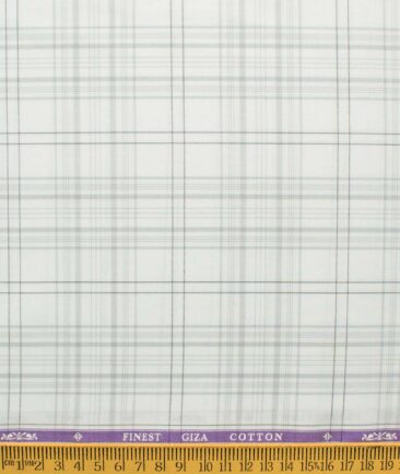 Soktas Men's Giza Cotton Checks 2.25 Meter Unstitched Shirting Fabric (White & Grey)