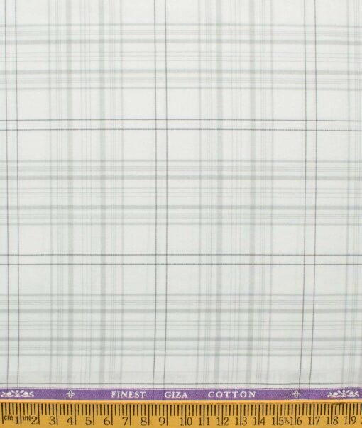 Soktas Men's Giza Cotton Checks 2.25 Meter Unstitched Shirting Fabric (White & Grey)