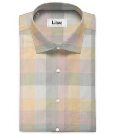 Soktas Men's Giza Cotton Checks 2.25 Meter Unstitched Shirting Fabric (Orange & Pink)