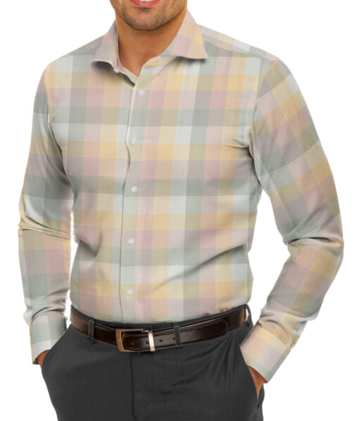 Soktas Men's Giza Cotton Checks 2.25 Meter Unstitched Shirting Fabric (Orange & Pink)