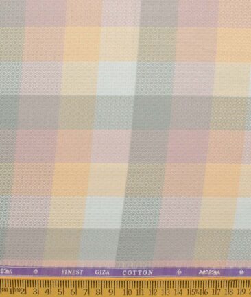 Soktas Men's Giza Cotton Checks 2.25 Meter Unstitched Shirting Fabric (Orange & Pink)