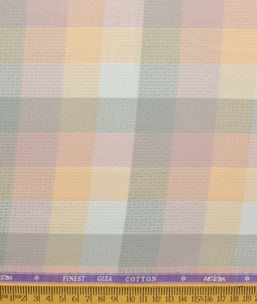Soktas Men's Giza Cotton Checks 2.25 Meter Unstitched Shirting Fabric (Orange & Pink)