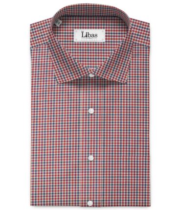 Soktas Men's Giza Cotton Checks 2.25 Meter Unstitched Shirting Fabric (Red & Blue)