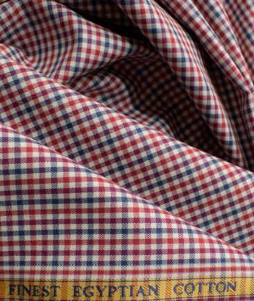 Soktas Men's Giza Cotton Checks 2.25 Meter Unstitched Shirting Fabric (Red & Blue)