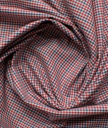 Soktas Men's Giza Cotton Checks 2.25 Meter Unstitched Shirting Fabric (Red & Blue)