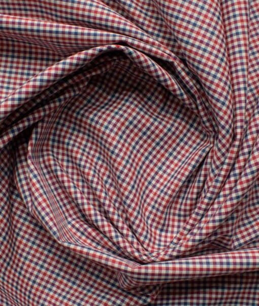 Soktas Men's Giza Cotton Checks 2.25 Meter Unstitched Shirting Fabric (Red & Blue)