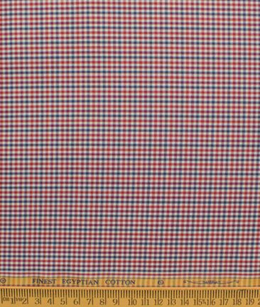 Soktas Men's Giza Cotton Checks 2.25 Meter Unstitched Shirting Fabric (Red & Blue)