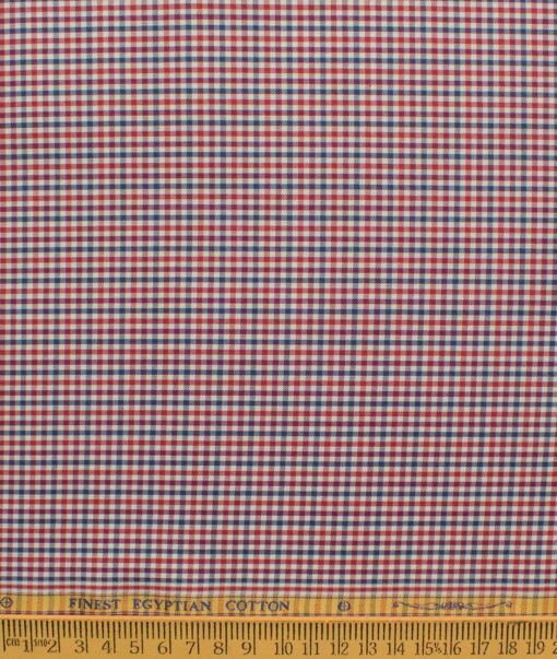 Soktas Men's Giza Cotton Checks 2.25 Meter Unstitched Shirting Fabric (Red & Blue)