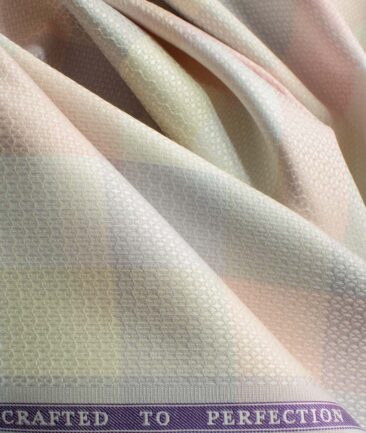 Soktas Men's Giza Cotton Checks 2.25 Meter Unstitched Shirting Fabric (White & Pink)