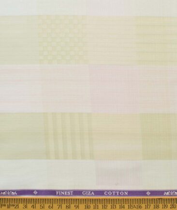 Soktas Men's Giza Cotton Checks 2.25 Meter Unstitched Shirting Fabric (Beige & Pink)