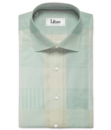 Soktas Men's Giza Cotton Checks 2.25 Meter Unstitched Shirting Fabric (Green & Cream)