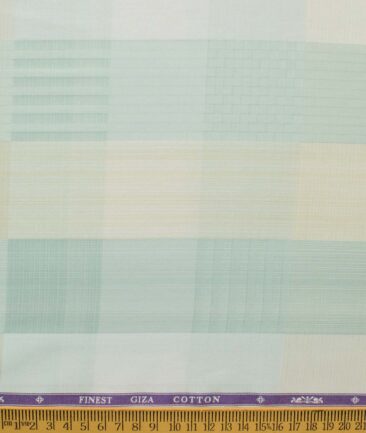 Soktas Men's Giza Cotton Checks 2.25 Meter Unstitched Shirting Fabric (Green & Cream)