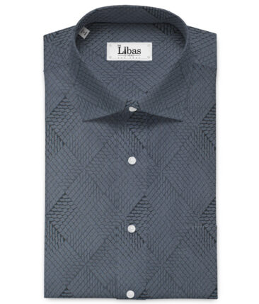 Soktas Men's Giza Cotton Self Design 2.25 Meter Unstitched Shirting Fabric (Greyish Blue)