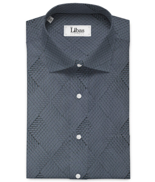 Soktas Men's Giza Cotton Self Design 2.25 Meter Unstitched Shirting Fabric (Greyish Blue)