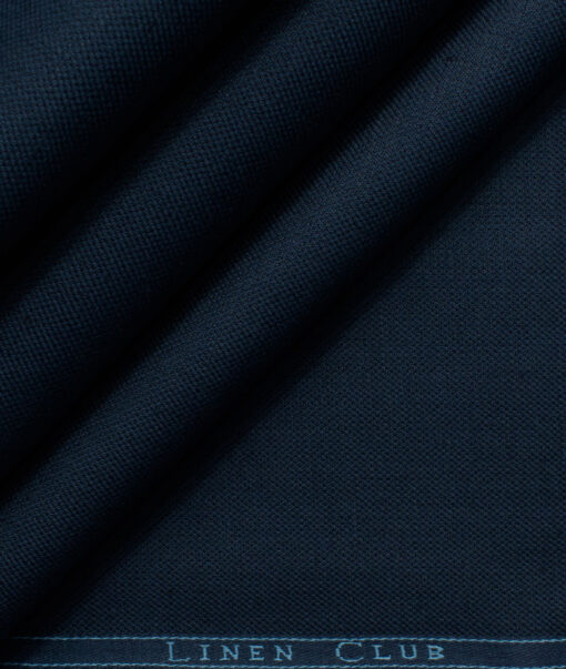 Linen Club Men's Linen Cotton  Solids 3.75 Meter Unstitched Suiting Fabric (Dark Blue)