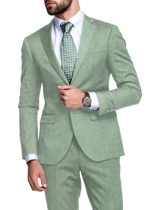 Linen Club Men's 100% Linen 30 LEA Solids 3.75 Meter Unstitched Suiting Fabric (Surf Green)