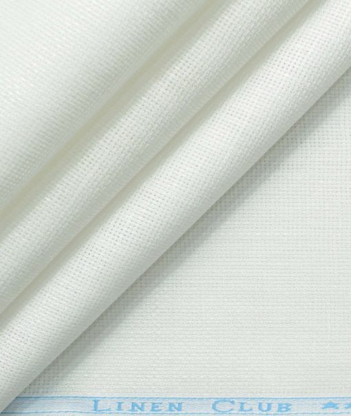 Linen Club Men's Pure Linen 66 LEA Structured 2.25 Meter Unstitched Shirting Fabric (White)