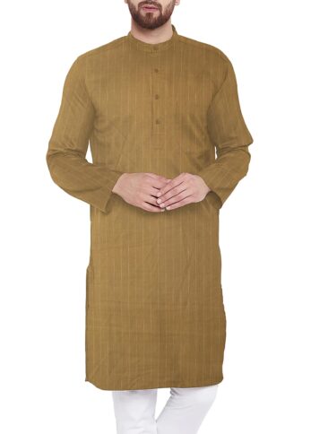 Linen Club Men's Pure Linen 66 LEA Striped 2.25 Meter Unstitched Shirting Fabric (Camel Brown)