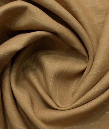 Linen Club Men's Pure Linen 66 LEA Striped 2.25 Meter Unstitched Shirting Fabric (Camel Brown)