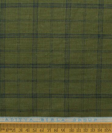 Linen Club Men's Pure Linen 66 LEA Checks 2.25 Meter Unstitched Shirting Fabric (Moss Green)
