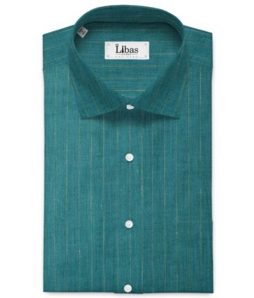 Linen Club Men's Pure Linen 66 LEA Striped 2.25 Meter Unstitched Shirting Fabric (Surfie Green)