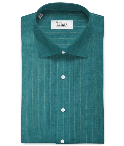 Linen Club Men's Pure Linen 66 LEA Striped 2.25 Meter Unstitched Shirting Fabric (Surfie Green)
