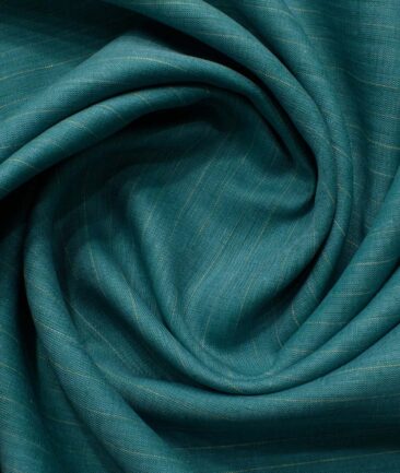 Linen Club Men's Pure Linen 66 LEA Striped 2.25 Meter Unstitched Shirting Fabric (Surfie Green)